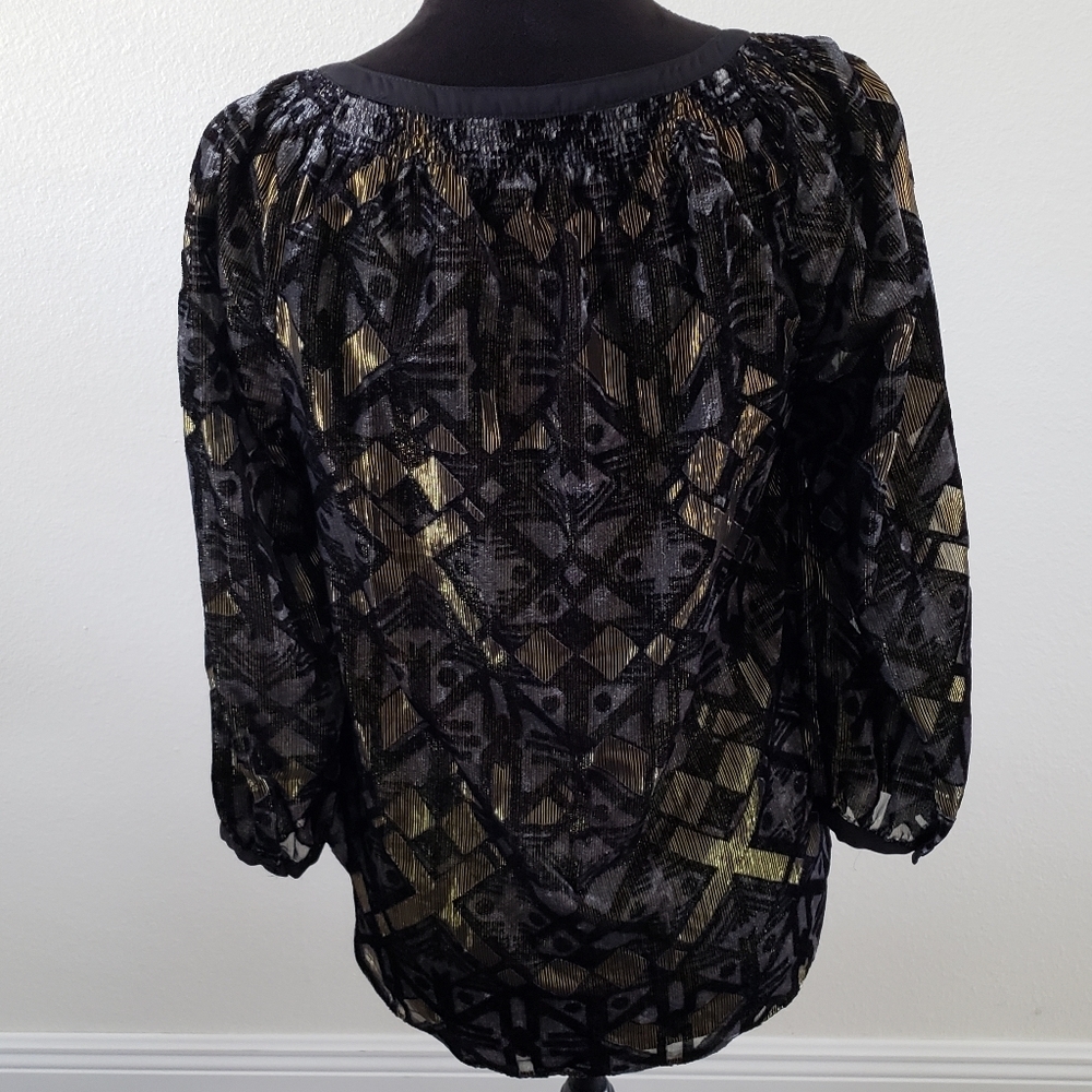 Gibson Latimer Metallic Geometric Pattern Blouse … - image 6